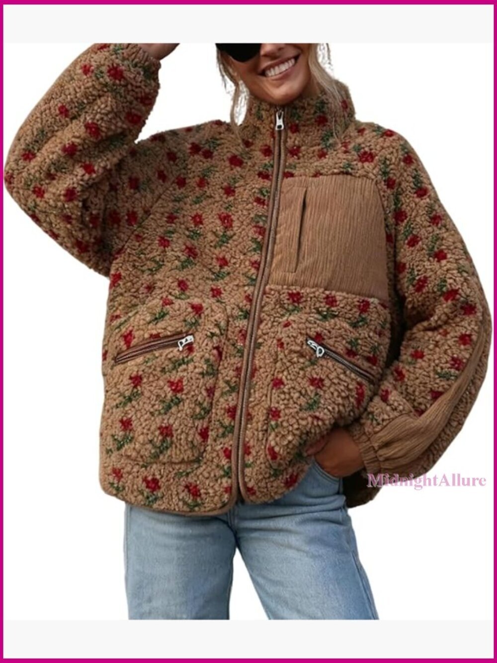 Oversized Faux Fur Sherpa Fleece Jacket Winter Casual Zip Up